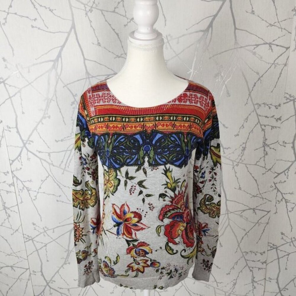 Desigual Colorful Artsy Floral Print Knit Boat Neck Top